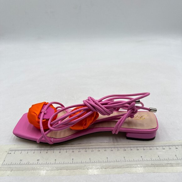 FOWT Purple Orange Flowers Open Toe Sandals Sexy Lace up Flats Dressy Shoes - Picture 2 of 8